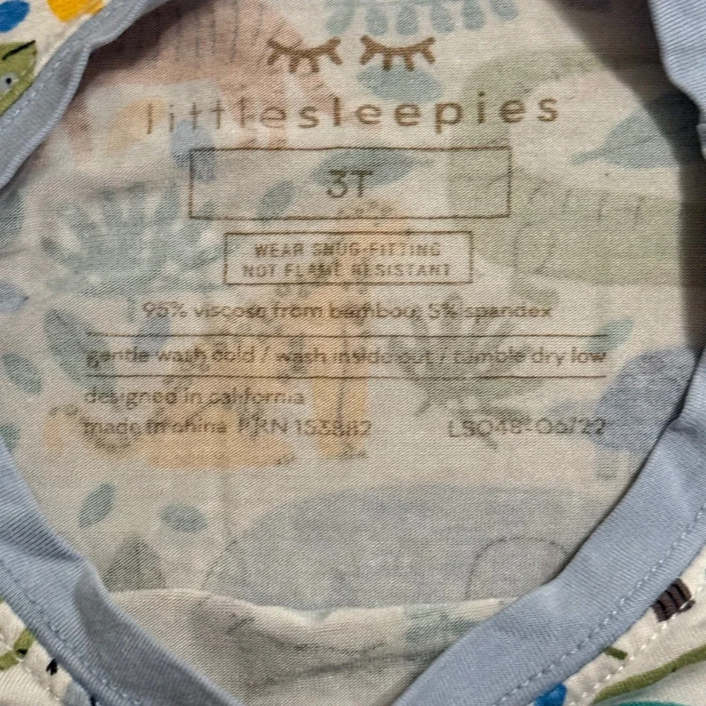 Little Sleepies Safari Bamboo Viscose Pajama Set 3T Blue Jungle Animal Print